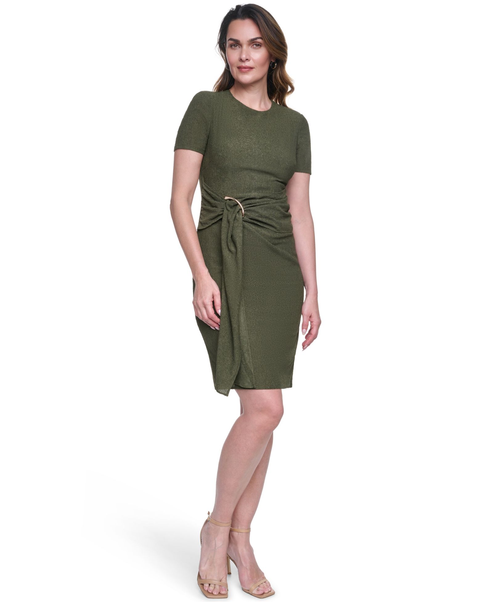 Короткое облегающее платье Vince Camuto Petite Textured Knit Draped Waist Short-Sleeve Bodycon