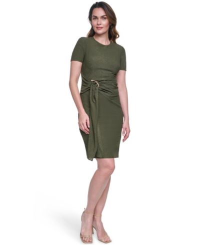 Vince Camuto Petite Textured Knit Draped Waist Short-Sleeve Bodycon Dress