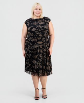 Robbie Bee Plus Size Printed Side-Ruched Midi Dress