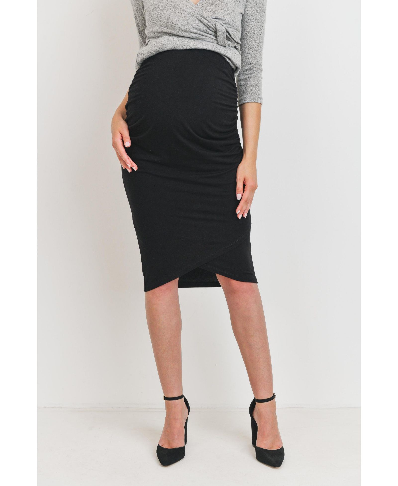 Женская юбка Hello Miz Maternity Ruched Slim Fit Knee-Length с высокой талией