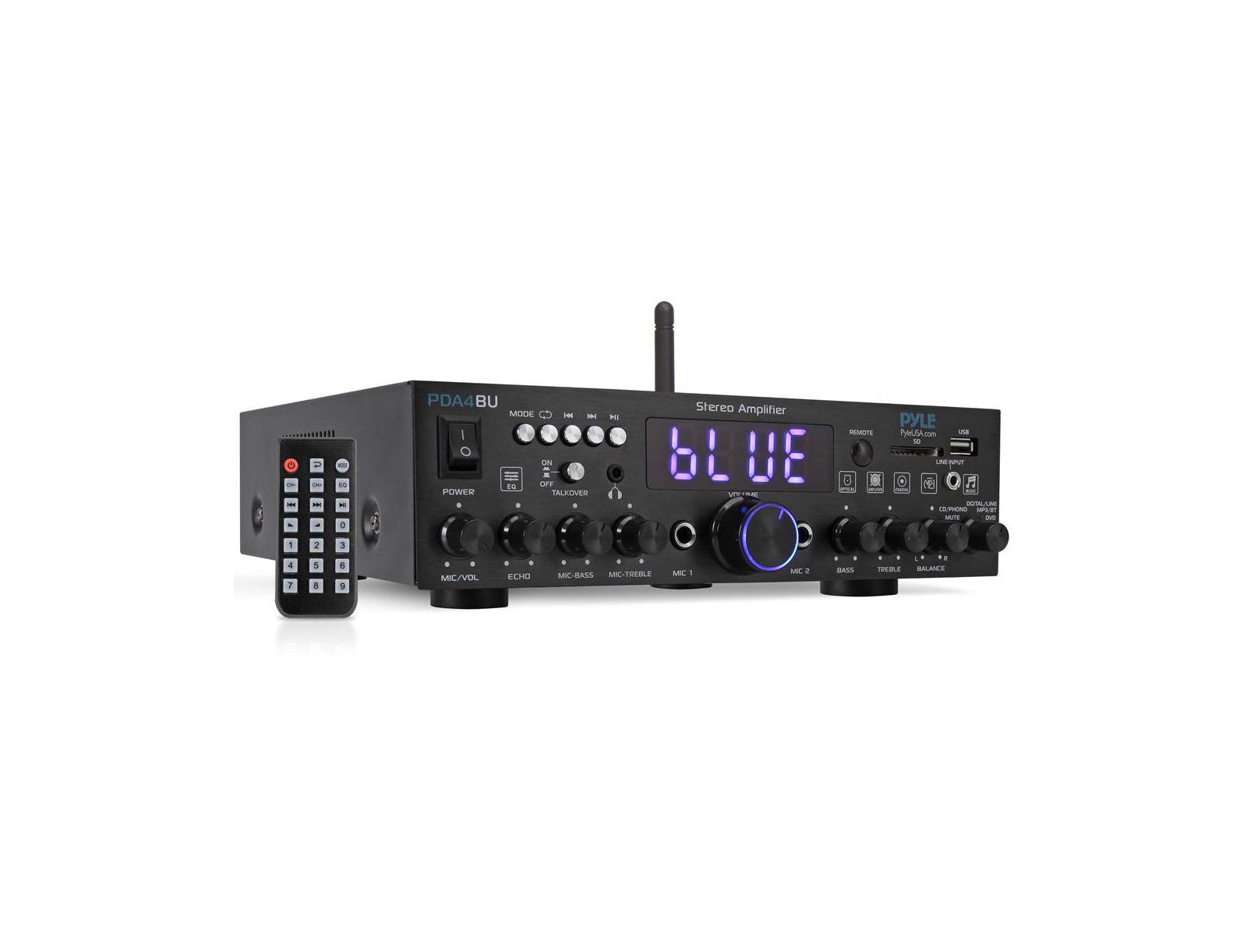 Pyle Bluetooth стерео-усилитель-ресивер - Optical, Phono, Coaxial, FM Radio, USB & SD, LED дисплей
