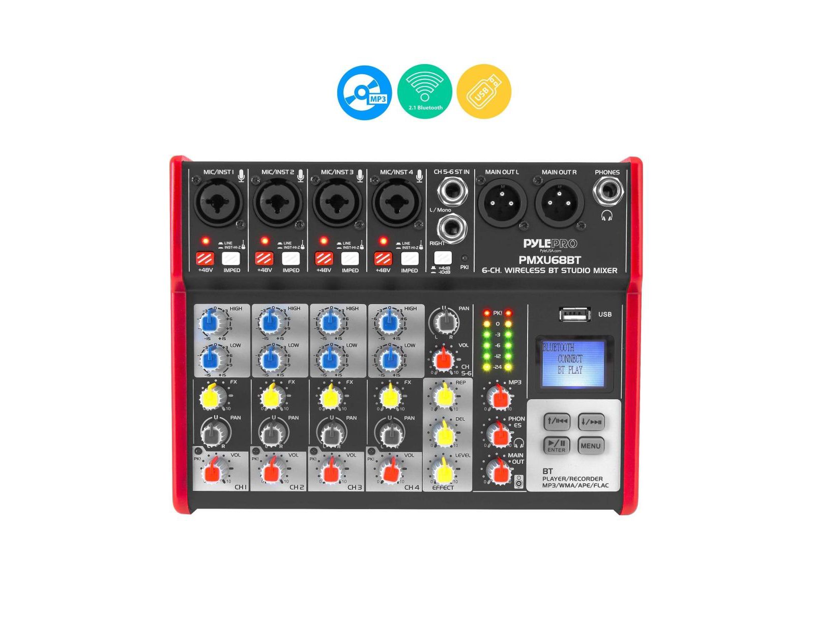 6-канальный профессиональный Bluetooth DJ-микшер Pyle с USB и LCD дисплеем