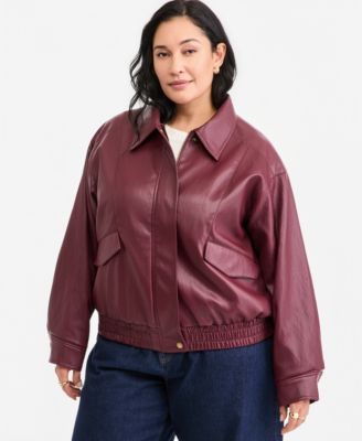 On 34th Plus Size Long-Sleeve Faux Leather Bomber Jacket, Macy's Exclusive