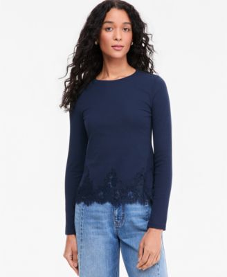 On 34th Women's Long-Sleeve Lace-Trim Knit Top, Macy's Exclusive