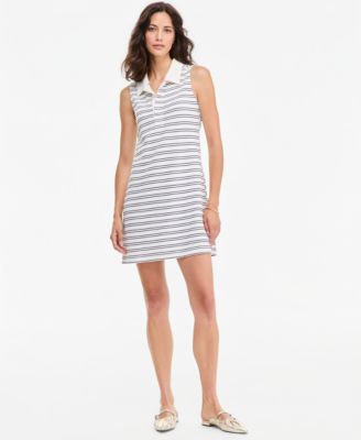 On 34th Women's Sleeveless Striped Piqué Polo Knit Dress, Macy's Exclusive