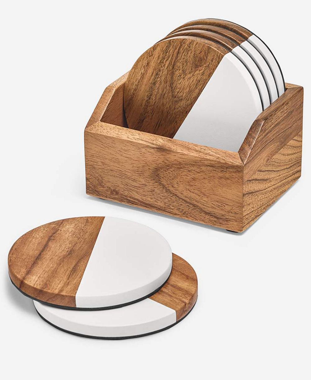 The Cellar 7-Piece Wooden Coasters & Holder, Macy's Exclusive