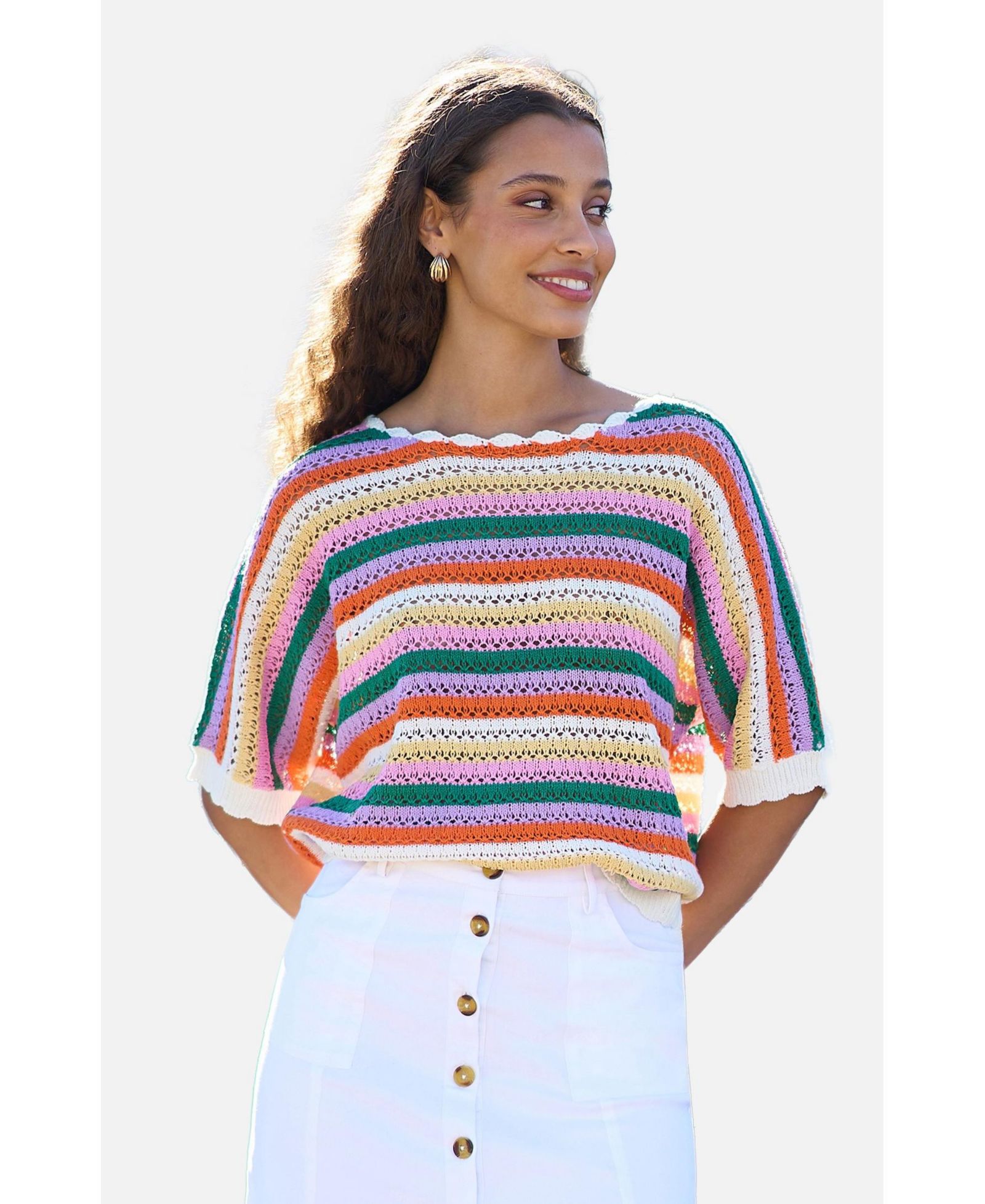 Yumi Women's Batwing Crochet Top