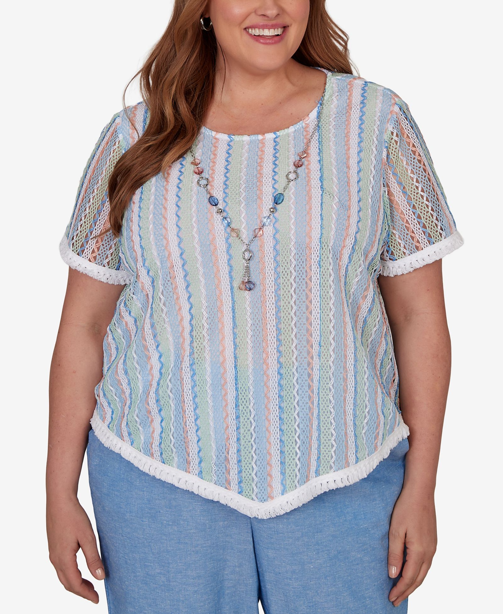 Alfred Dunner Plus Size футболка с текстурированным принтом Caribbean Blues и ожерельем