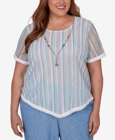 Alfred Dunner Plus Size футболка с текстурированным принтом Caribbean Blues и ожерельем