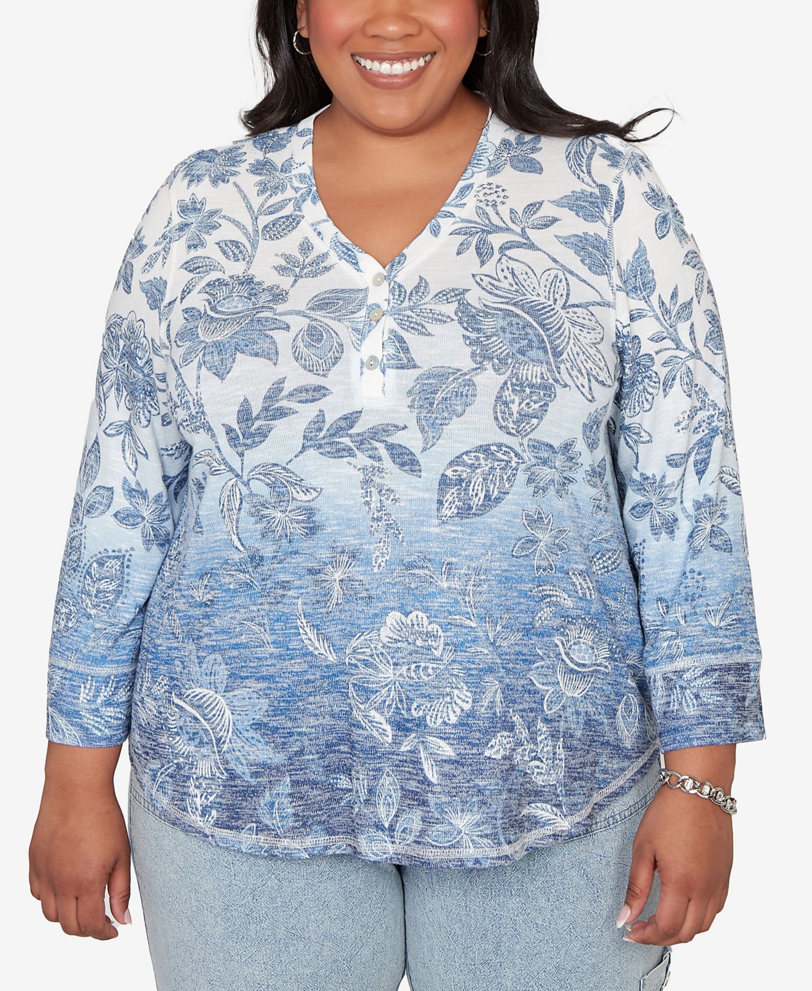 Женский топ Alfred Dunner Plus Size Ombre Batik Floral Henley