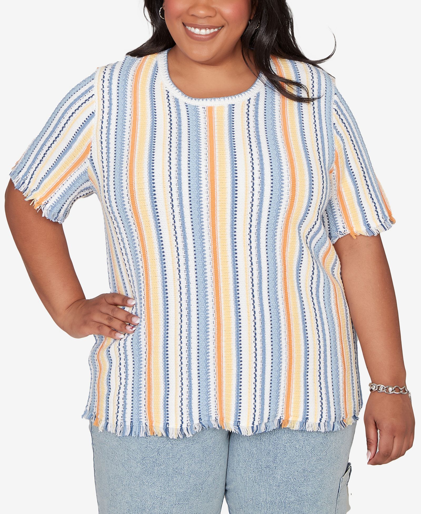 Футболка Alfred Dunner Plus Size Out of the Blue с текстурной бахромой и полоской
