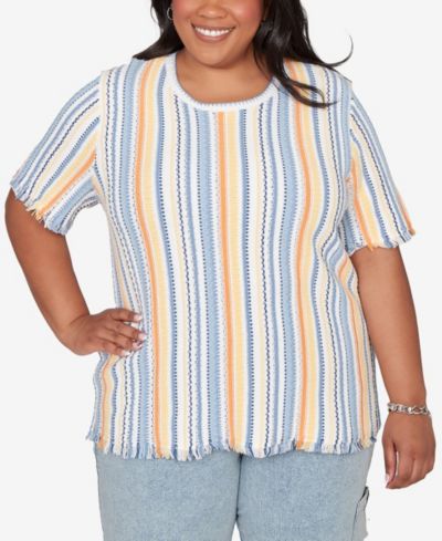 Футболка Alfred Dunner Plus Size Out of the Blue с текстурной бахромой и полоской