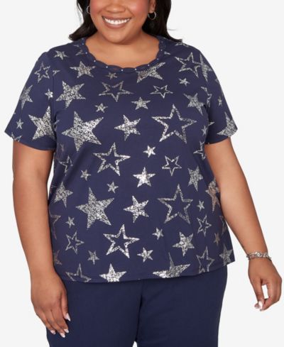 Alfred Dunner Plus Size Футболка Lady Liberty со сверкающими звездами