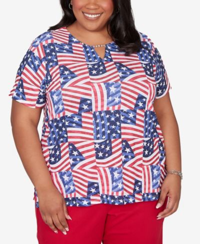 Alfred Dunner Plus Size Lady Liberty American Flag Patchwork T-Shirt