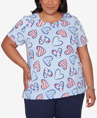 Alfred Dunner Plus Size Lady Liberty American Flag Hearts Printed T-Shirt