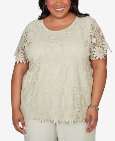 Футболка Alfred Dunner Plus Size Vintage Charm Floral Lace Short-Sleeve