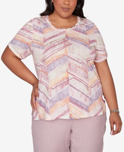 Alfred Dunner Plus Size Vintage Charm Chevron Geometric Crewneck T-Shirt