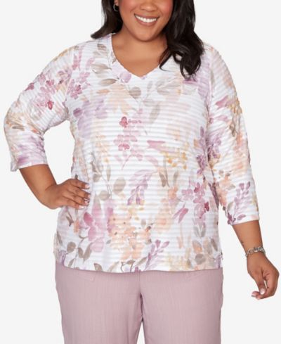 Alfred Dunner Plus Size топ с V-образным вырезом и цветочным принтом