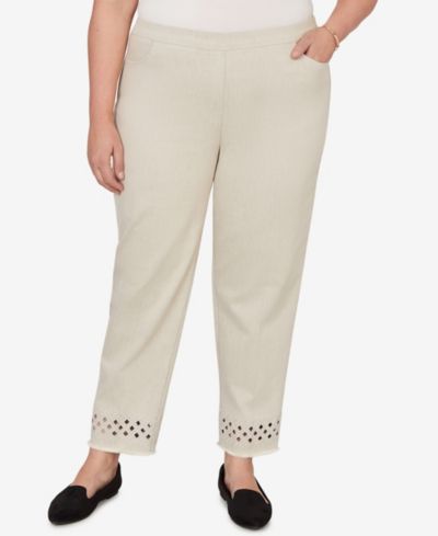 Alfred Dunner Plus Size Detail Driven Geometric Cut Out Flat Front Ankle Pants
