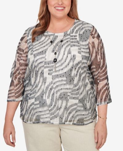 Alfred Dunner Plus Size Detail Driven Animal Popcorn Embellished Top with Necklace