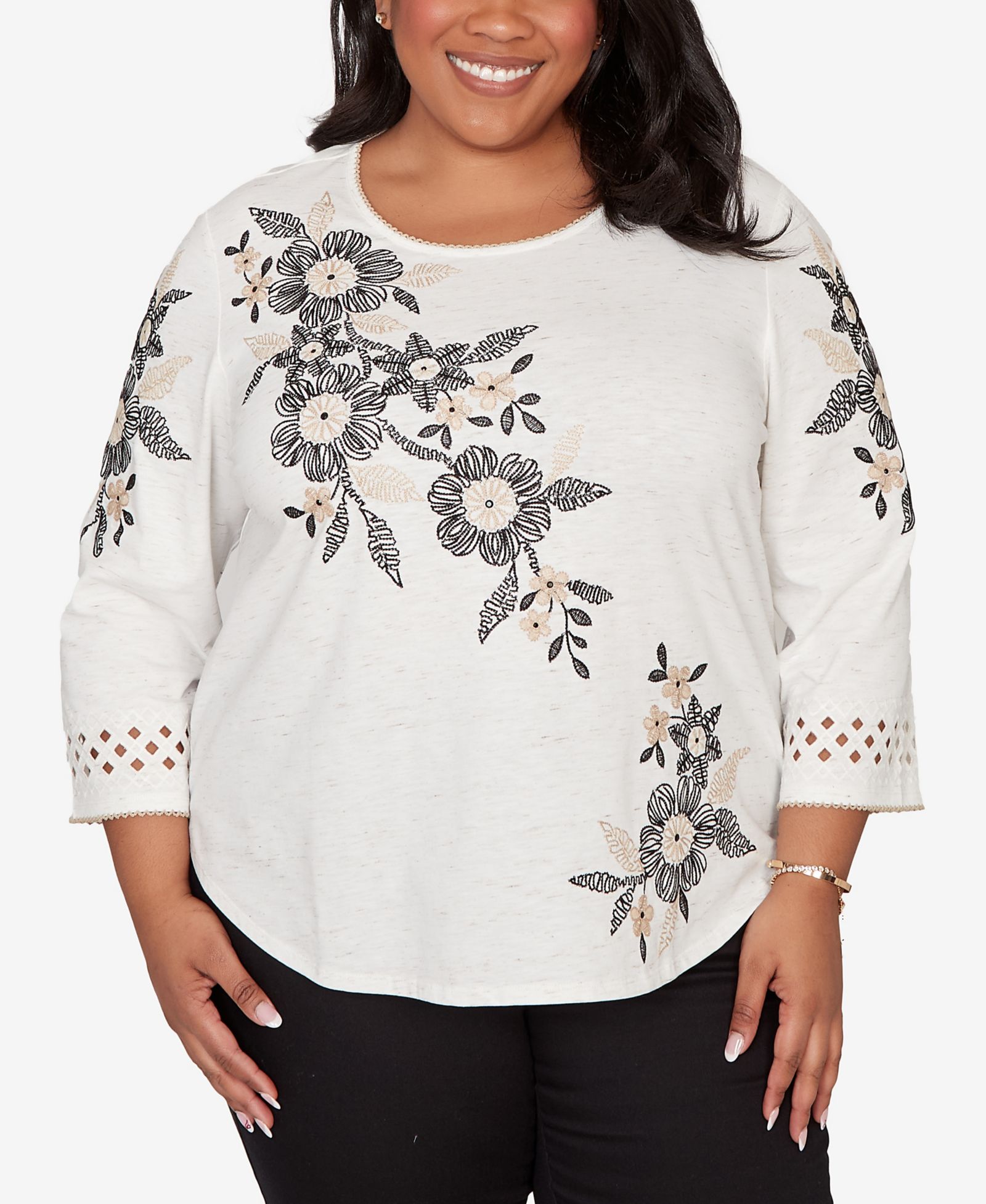 Alfred Dunner Plus Size Detail Driven Floral Embroidered Textured Top