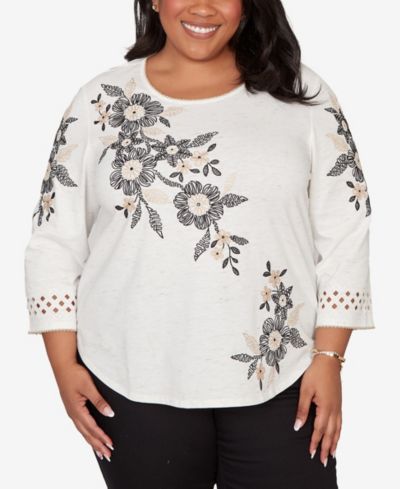 Alfred Dunner Plus Size Detail Driven Floral Embroidered Textured Top