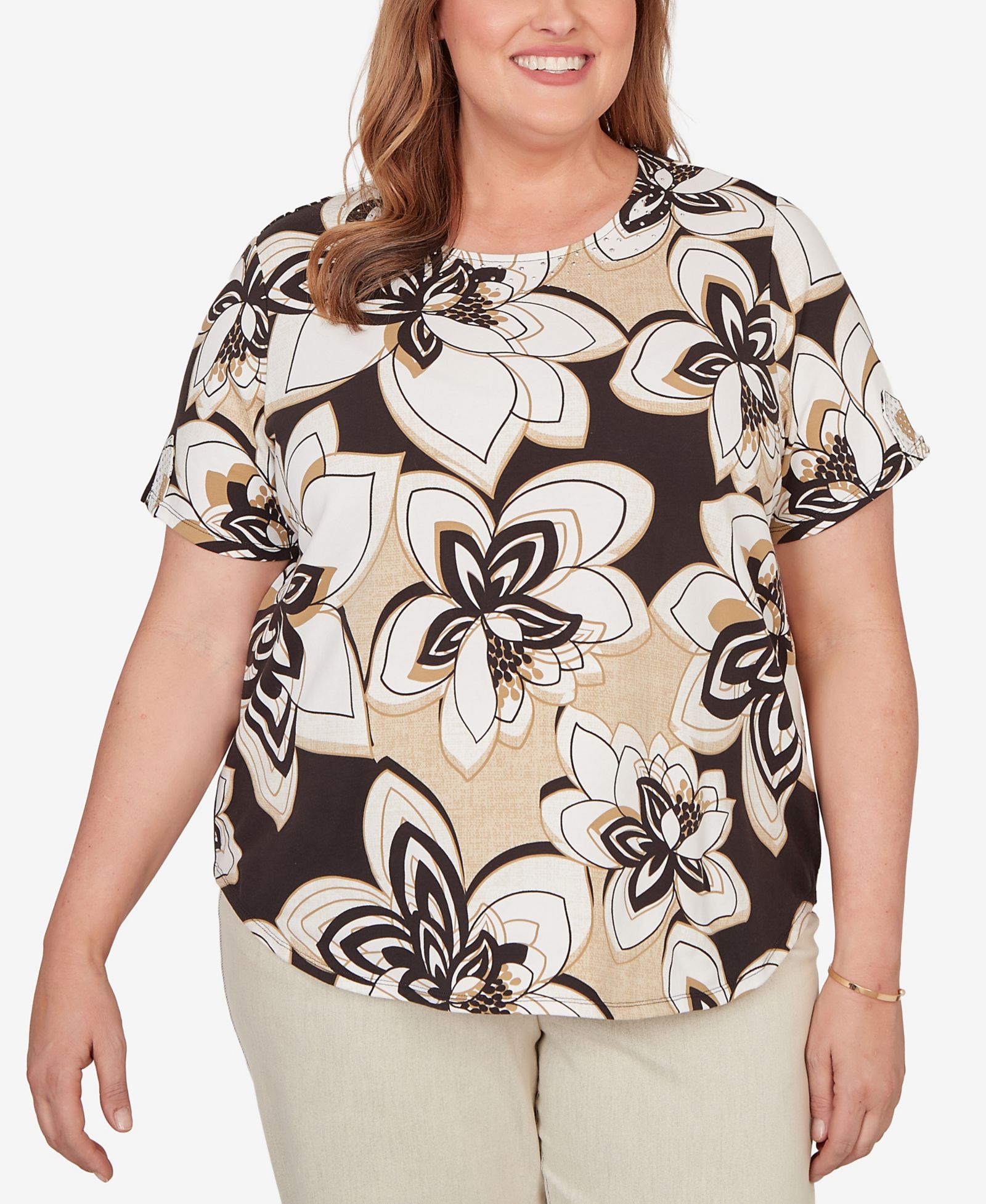 Alfred Dunner Plus Size Detail Driven Floral Stained Glass Short-Sleeve T-Shirt