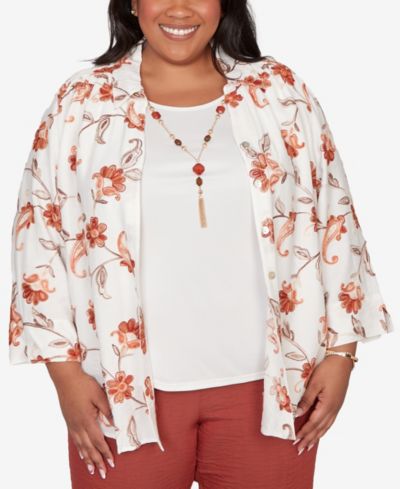 Alfred Dunner Топ Alfred Dunner Plus Size Spice Market Paisley Floral Collared Two-in-One с ожерельем