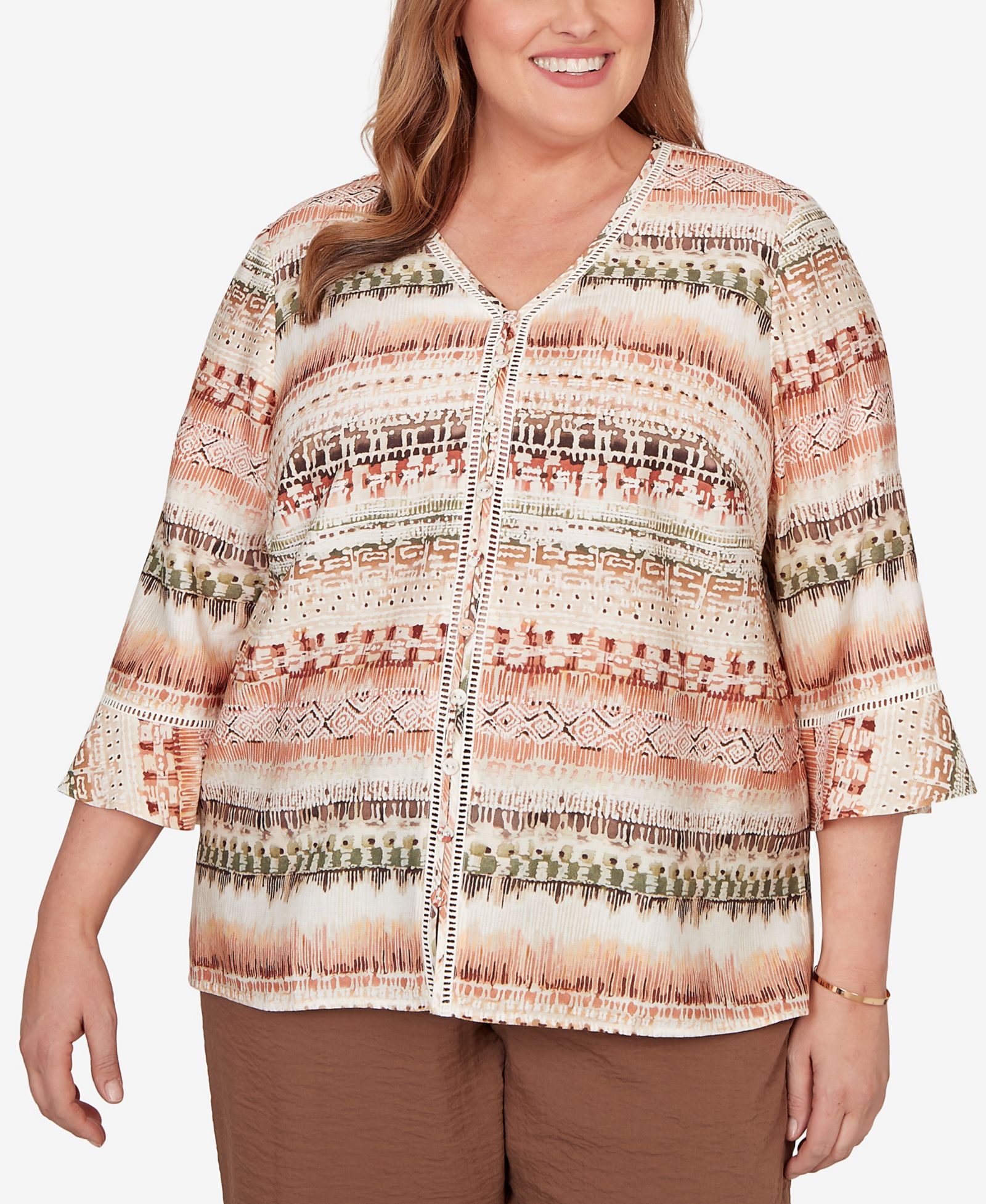 Alfred Dunner Plus Size Spice Market Biadere Stripe Center Seam Top