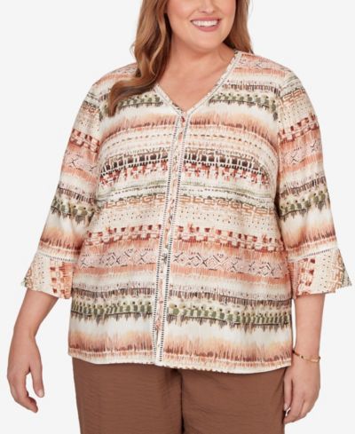 Alfred Dunner Plus Size Spice Market Biadere Stripe Center Seam Top