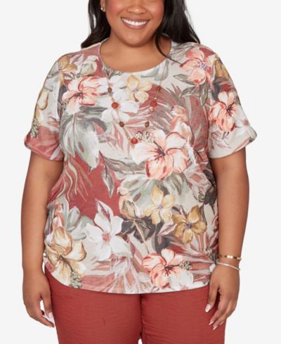 Alfred Dunner Plus Size футболка Spice Market с цветочным принтом и ожерельем