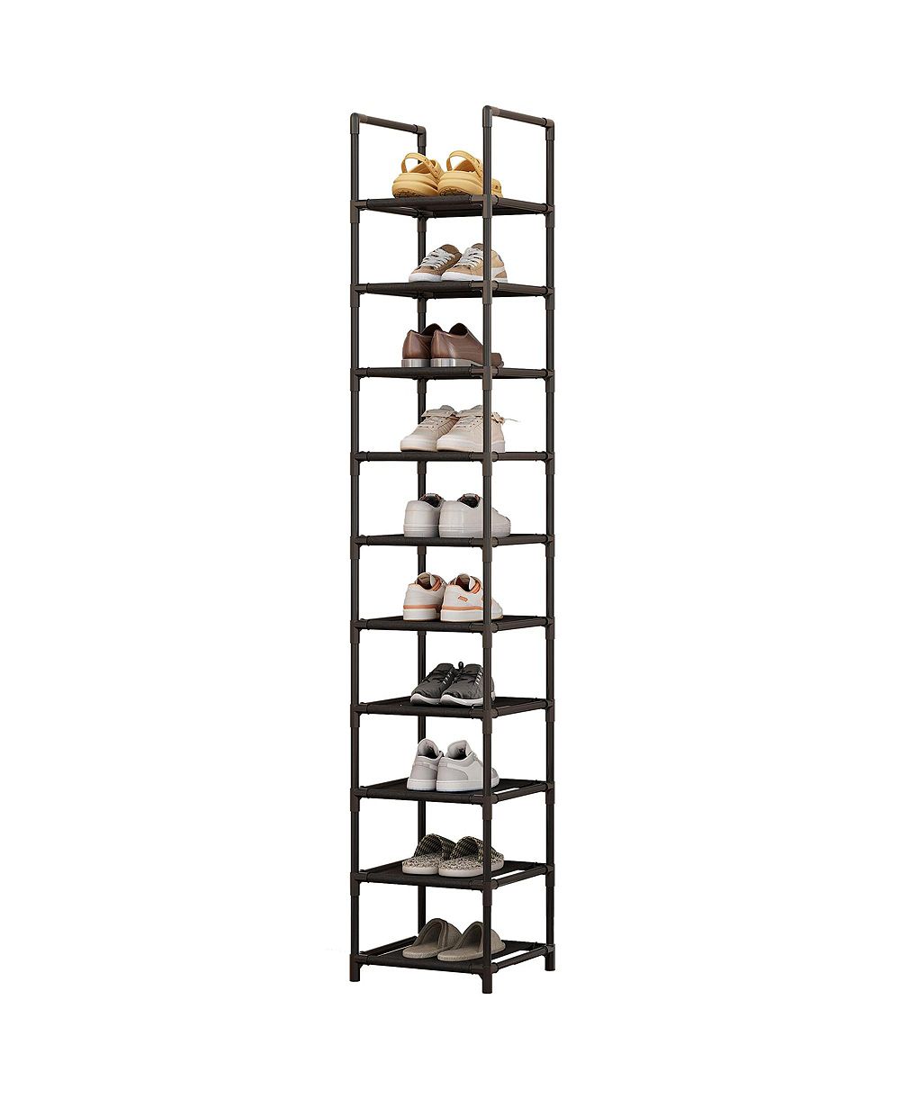Homfan 10 Tier Metal Shoe Rack with Adjustable Fabric Shelves, 11.02 x 17.72 x 68.11/13 x 13 x 68.11 in Tall Storage for Closet and Entryway