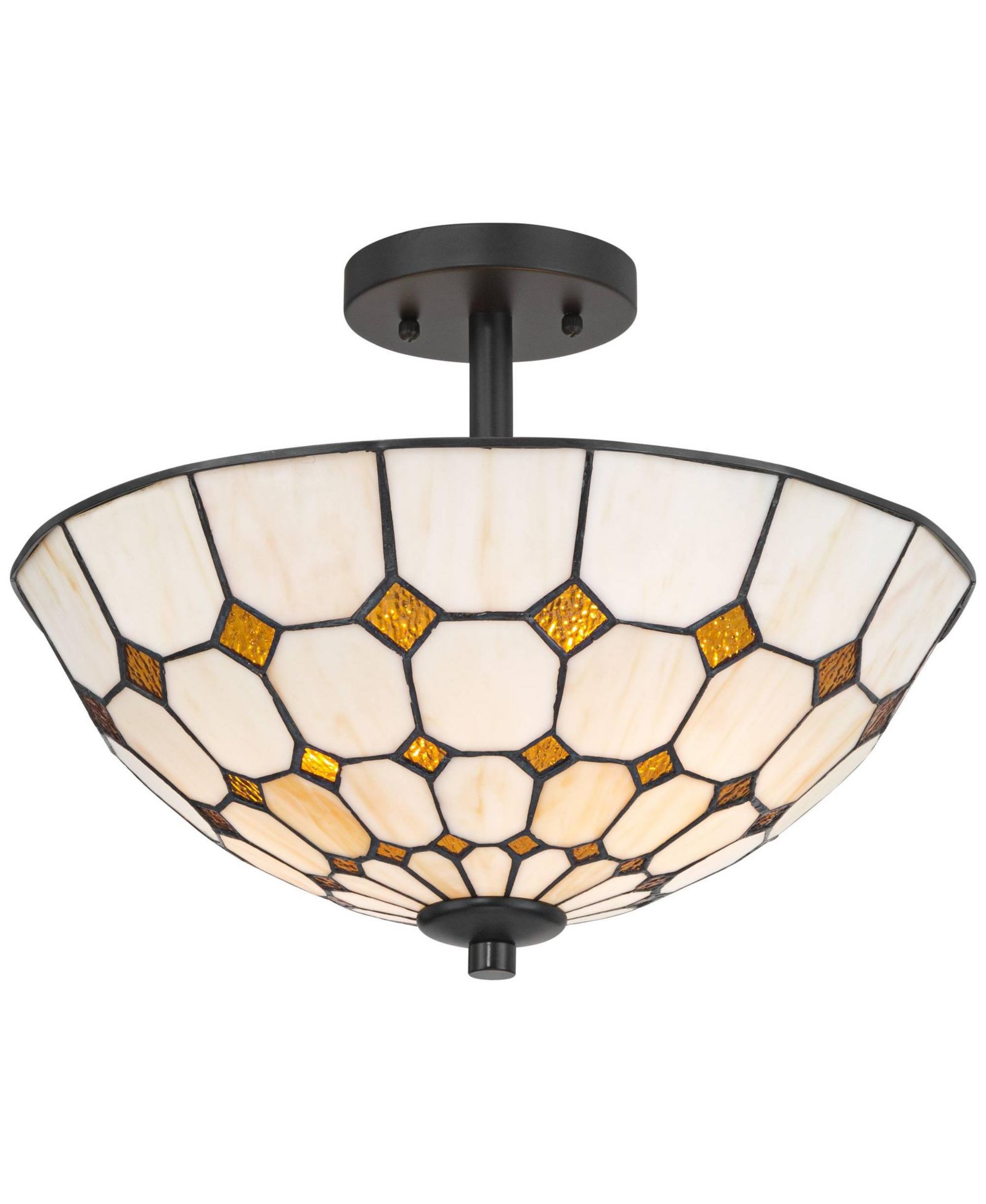 Robert Louis Tiffany Audrey  Wide Art Glass 2-Light Ceiling Light