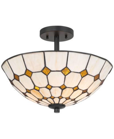 Robert Louis Tiffany Audrey  Wide Art Glass 2-Light Ceiling Light