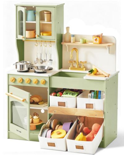 Tiny Land Serenity Wooden Multifunctional Storage 15-Piece Play Kitchen, Ages 3+