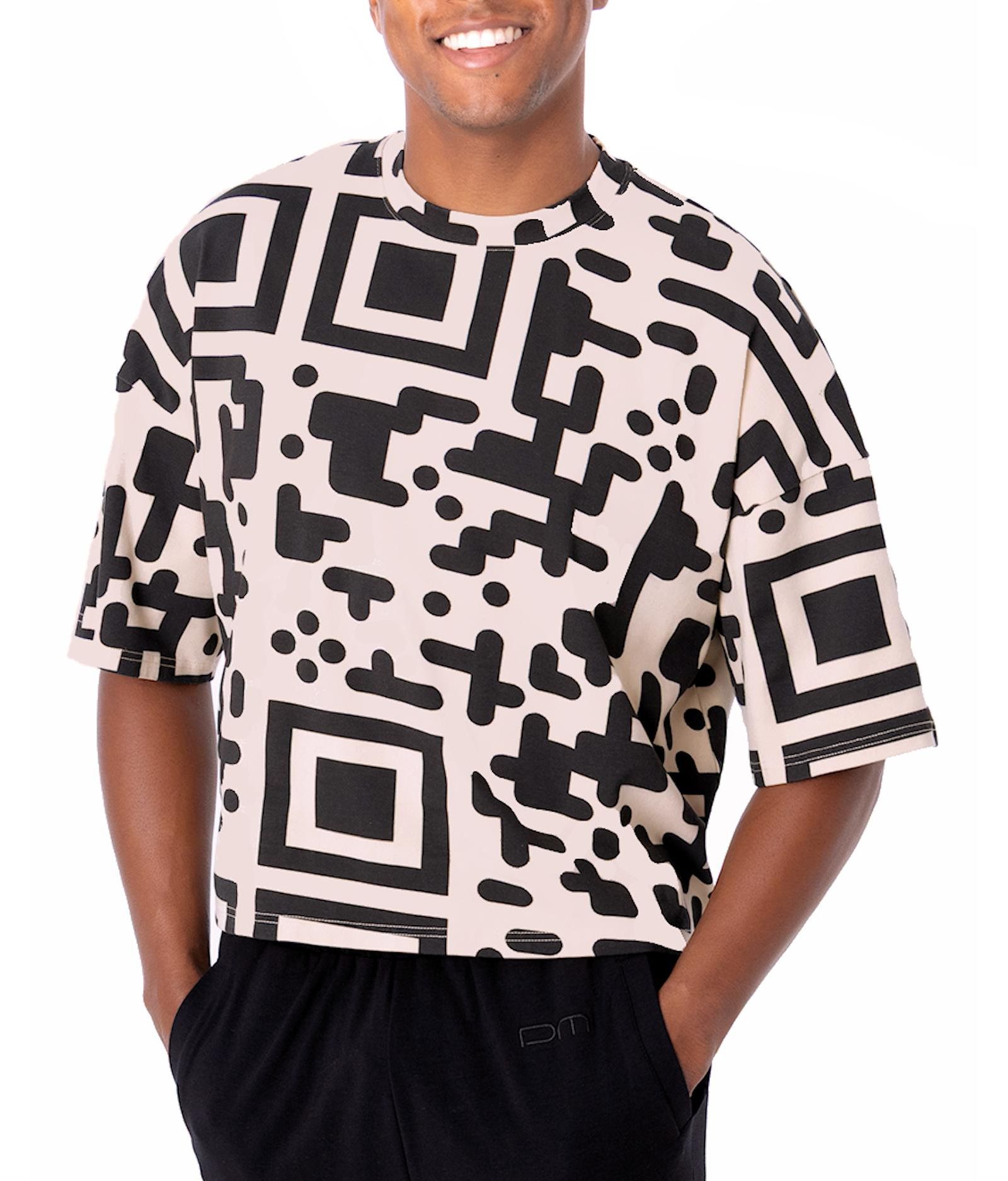 Dai Moda Men's QR Code Cropped Boxed T-shirt