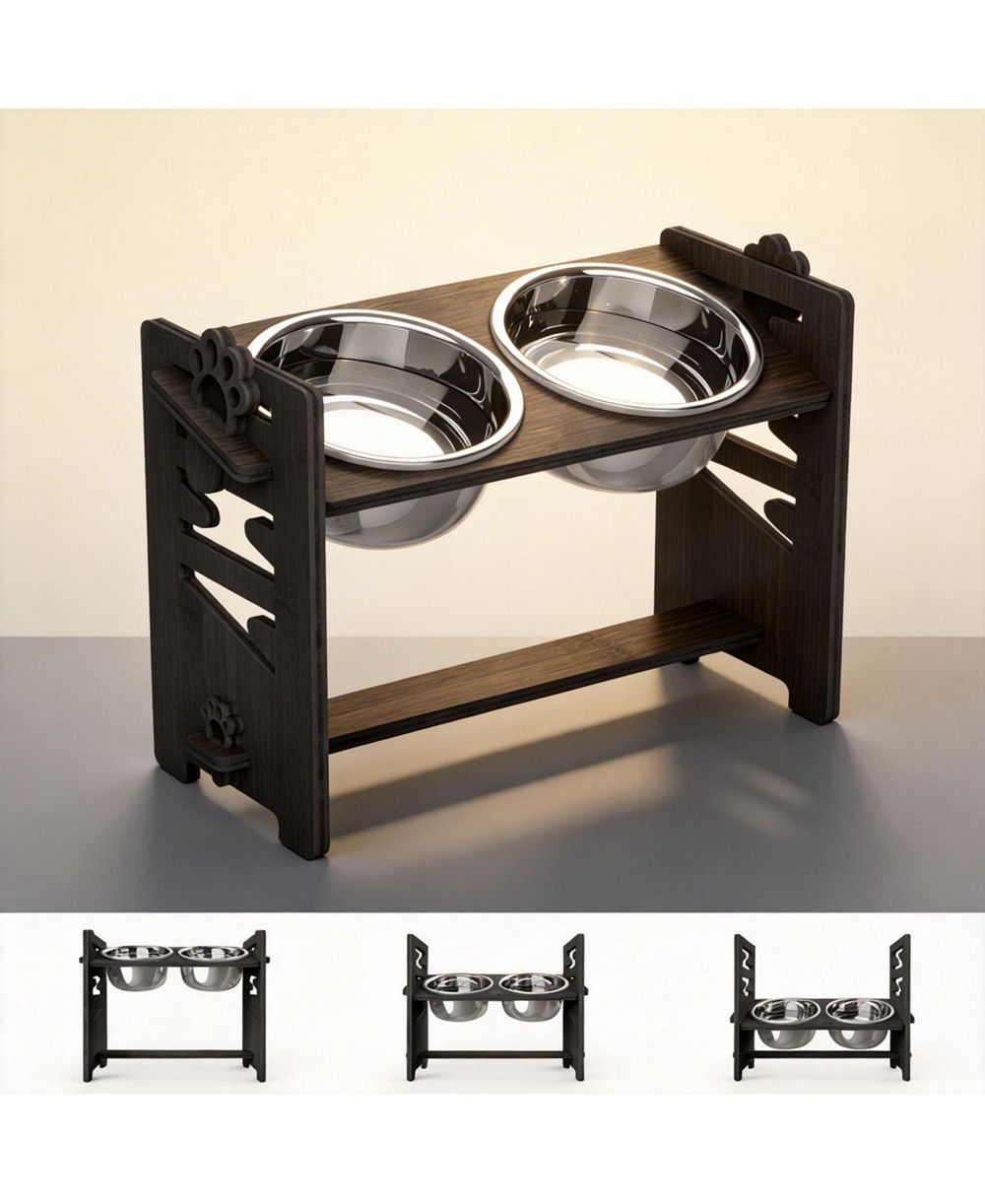 Подставка для мисок ARONKL Adjustable Elevated Dog Cat Bowl Stand Heights Tilt Foldable с 2 мисками из нержавеющей стали