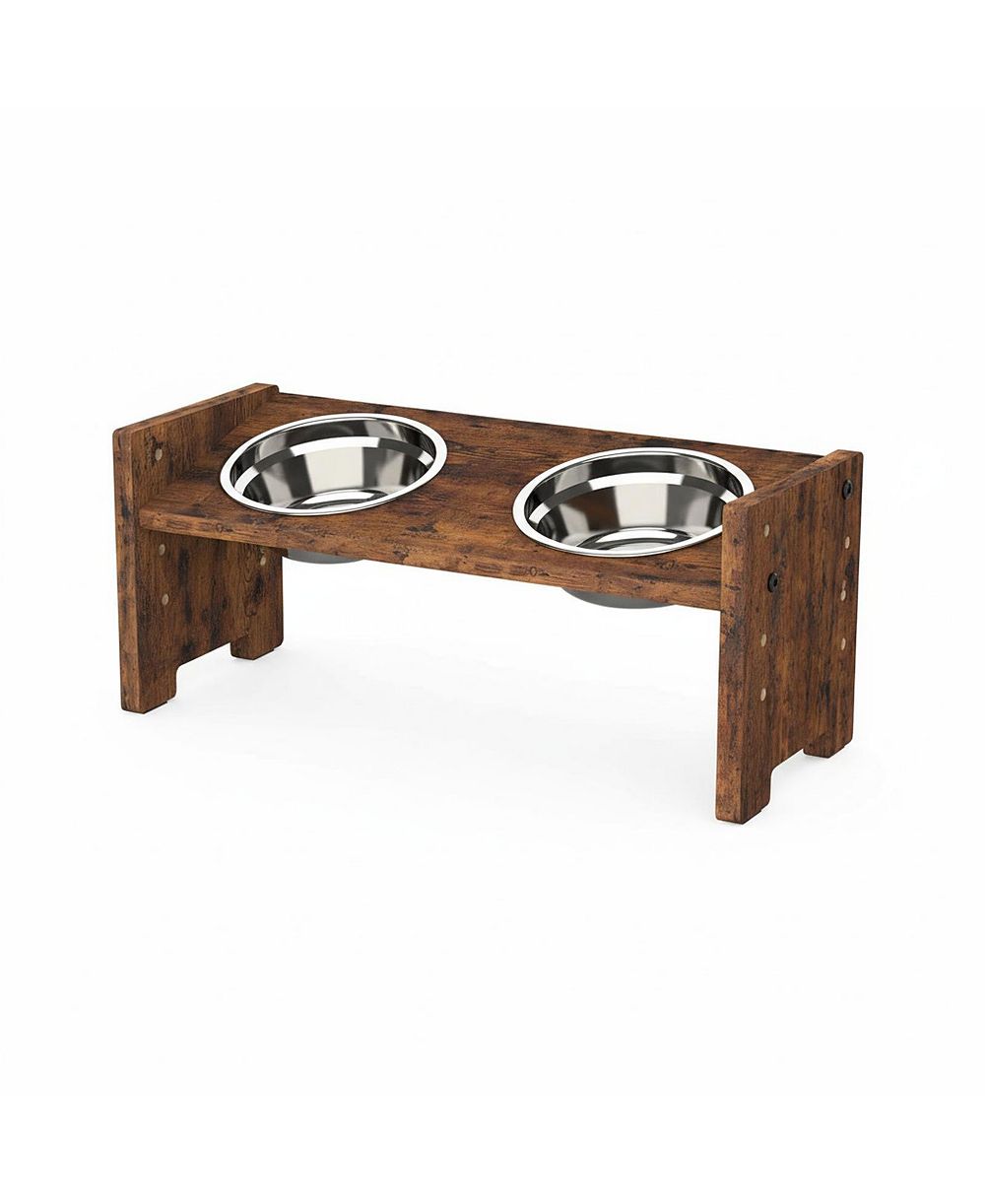 ARONKL Adjustable Elevated Dog Cat Bowl Stand Heights Tilt Foldable with 2 Stainless Steel Dishes