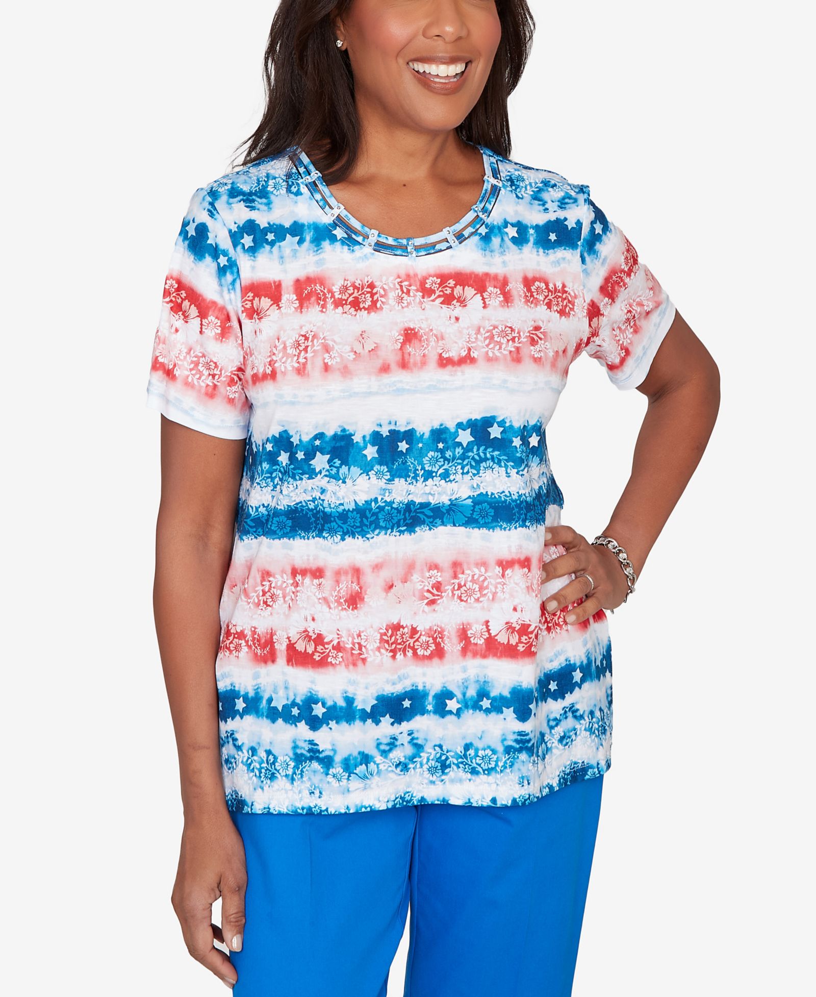 Женская футболка Alfred Dunner Lady Liberty Americana Tie Dye