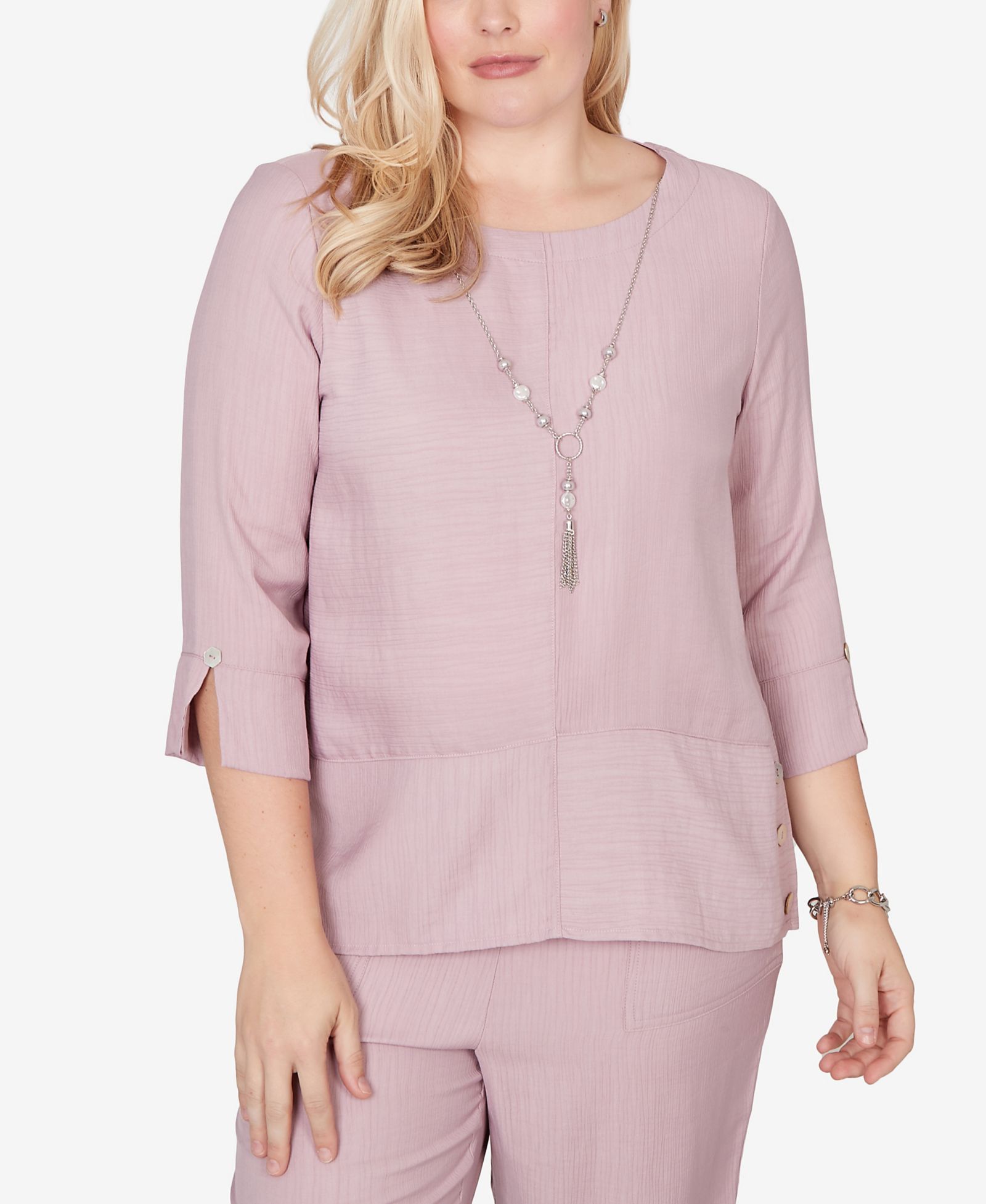 Женский топ Alfred Dunner Vintage Charm Textured Spliced Rose Crewneck