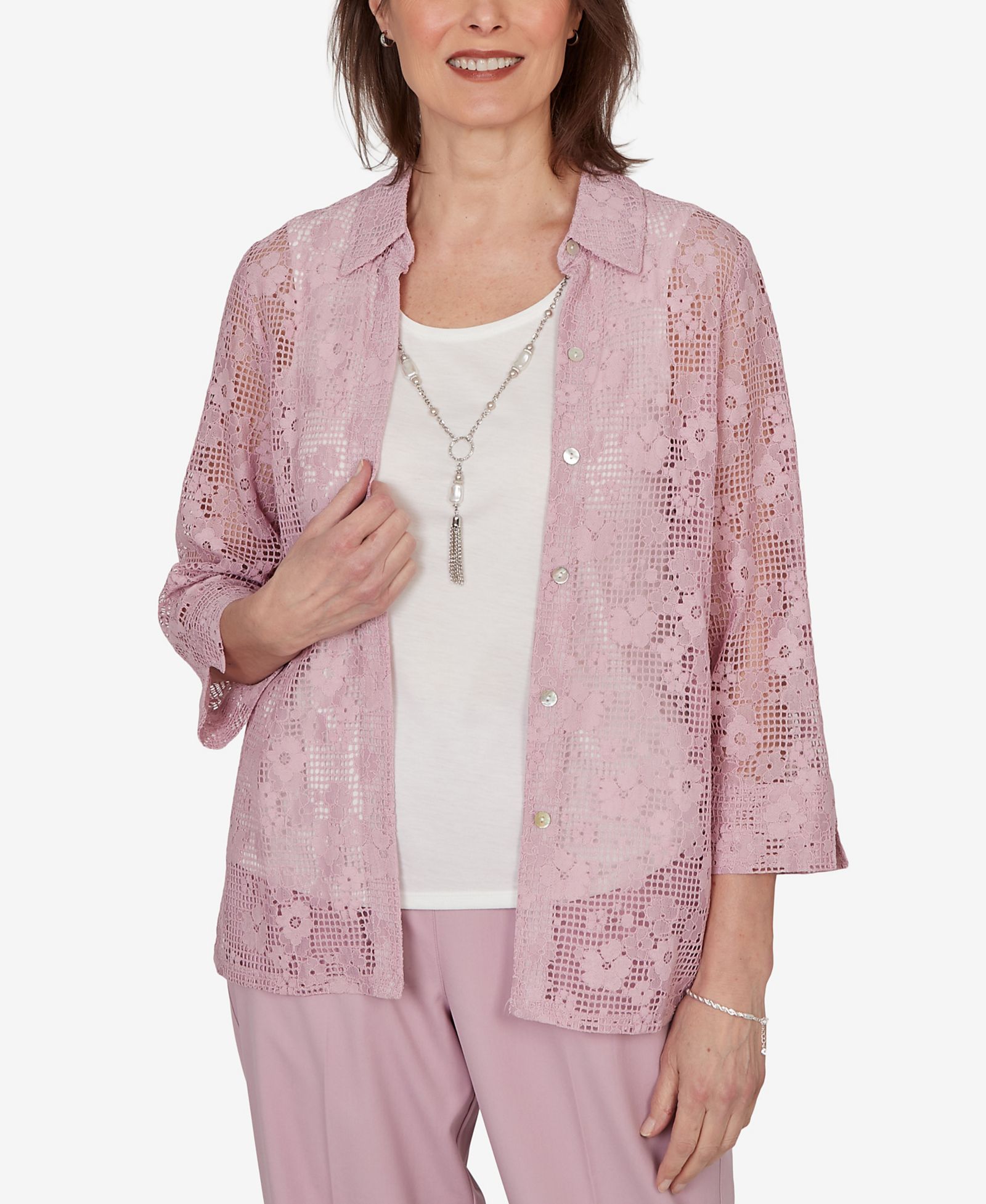 Женский топ Alfred Dunner Vintage Charm Floral Lace Two-In-One с ожерельем