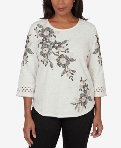 Alfred Dunner Women's Detail Driven Floral Embroidered Textured Top