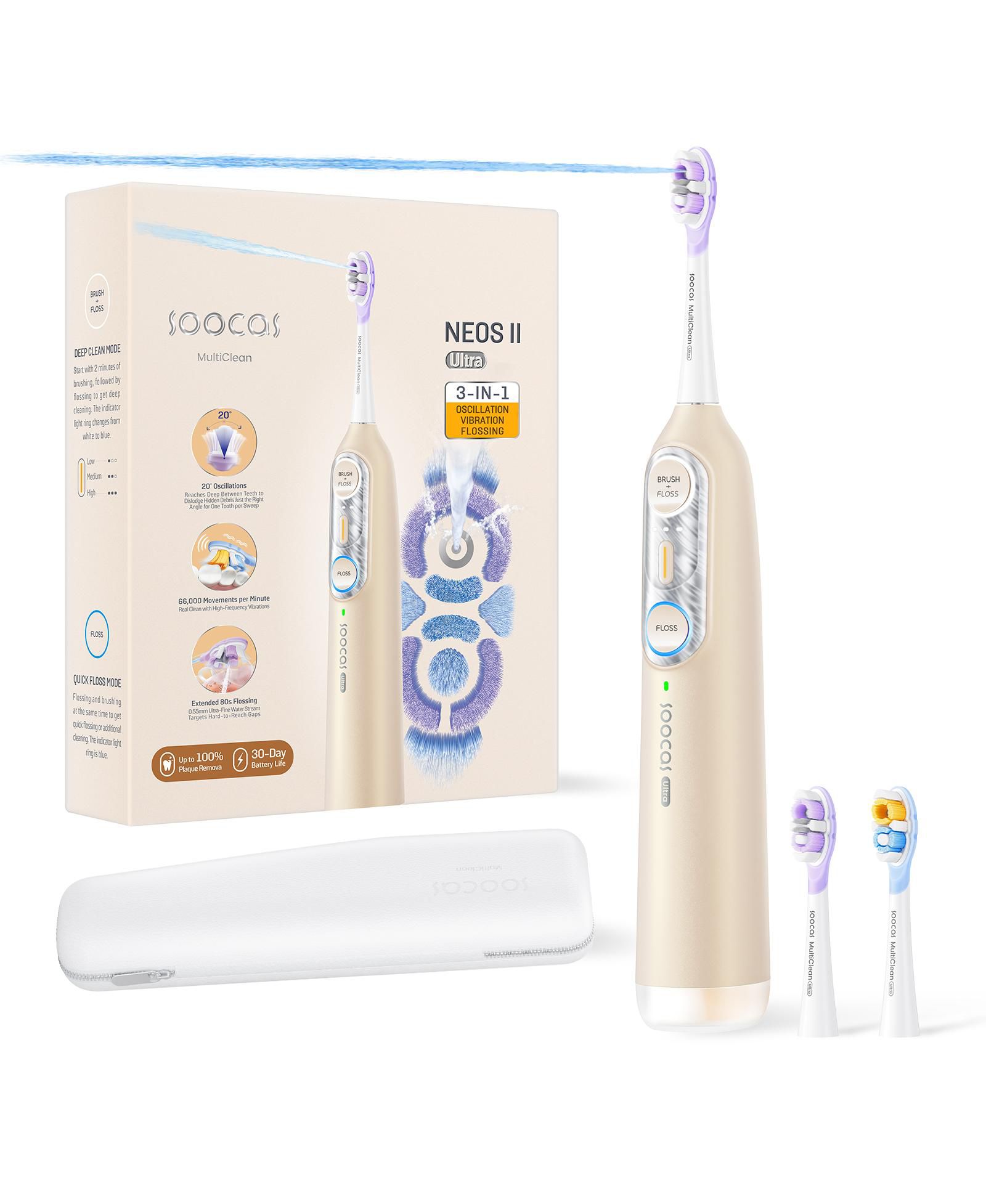 Электрическая зубная щетка Soocas NEOS II Ultra с ирригатором, Champagne Gold