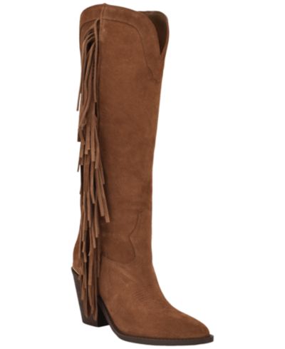 GUESS Women's Sashle Western Fringe Knee High Heeled Boot