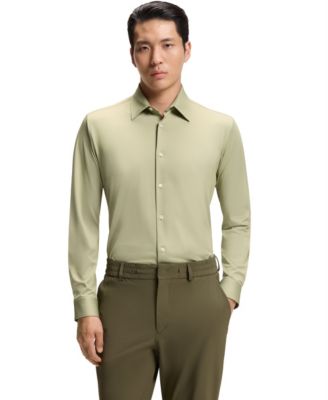 Мужская приталенная рубашка BOSS by Hugo Boss Structured Performance-Stretch Slim-Fit