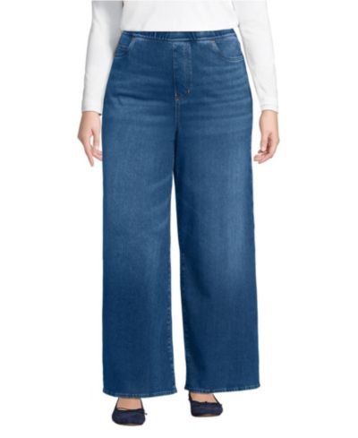 Lands' End Plus Size Starfish Denim High Rise Wide Leg Jeans