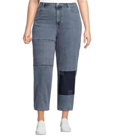 Женские джинсы Lands' End Soft Denim с заниженной посадкой, прямым кроем и пэчворком