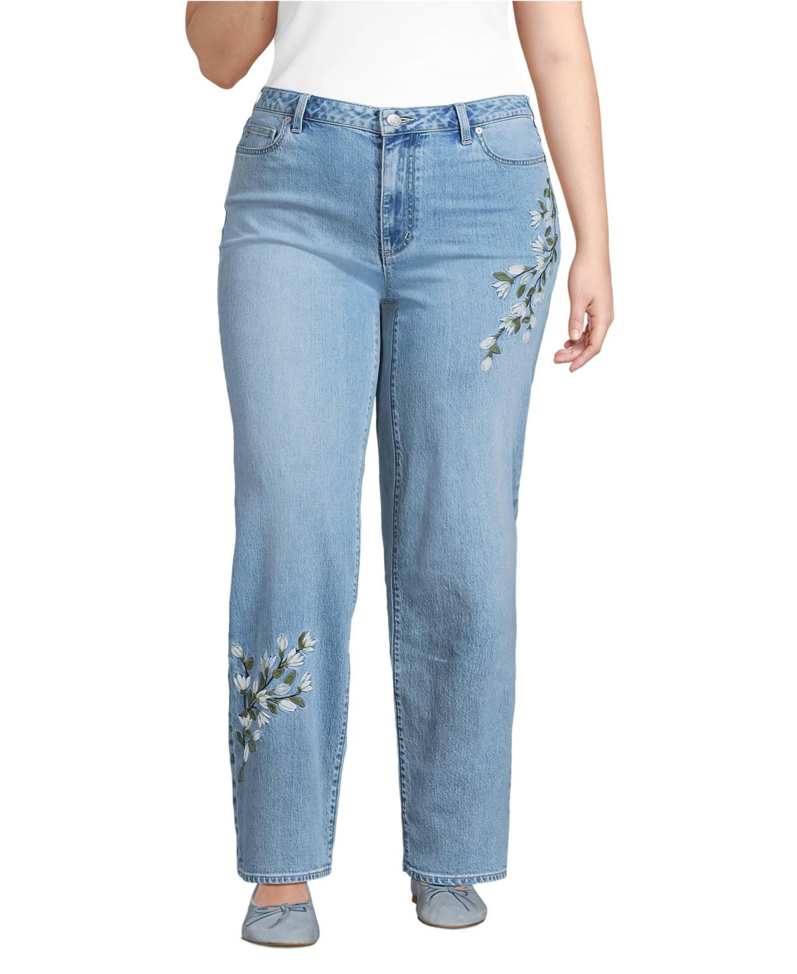 Lands' End женские джинсы Soft Denim Mid Rise Relaxed Straight Leg Embroidered