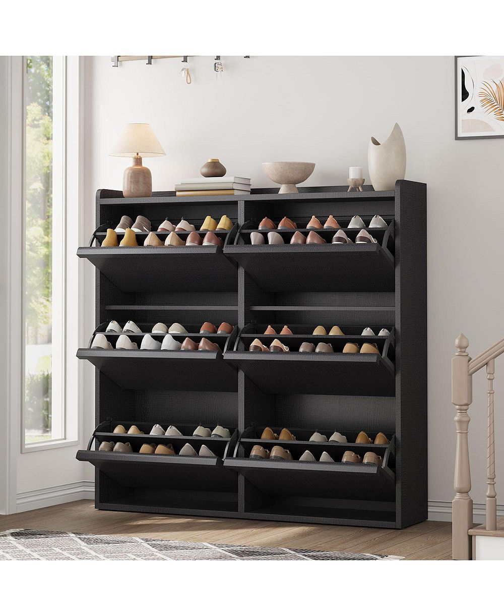 gaomon Entryway Wooden Shoe Cabinet, 6 Flip Drawers + Adjustable Shelf Organizer