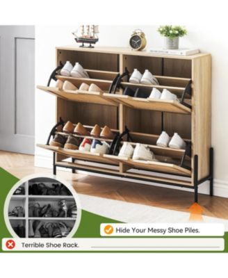 gaomon Narrow Shoe Cabinet - 4 Flip Drawers Freestanding with Adjustable Shelf